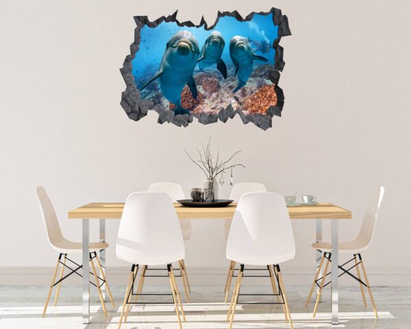 Dolphins Wall Decor - Self Adhesive Wall Sticker, Animal Wall Sticker, Bedroom Wall Sticker, Removable Vinyl, Wall Decoration