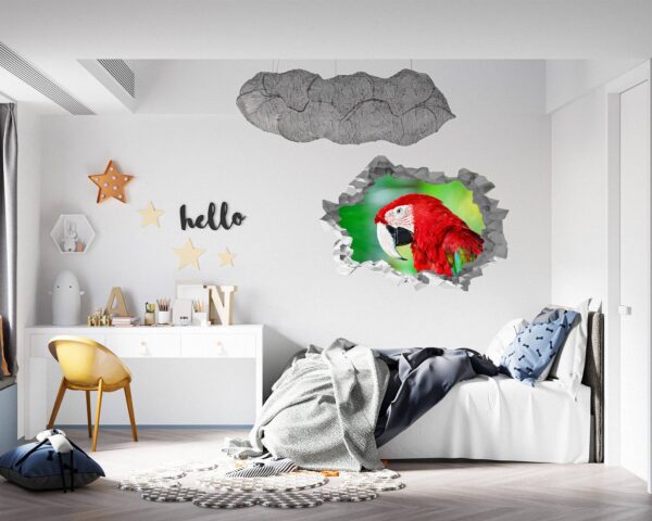 Parrot Wall Sticker - Self Adhesive Wall Sticker, Animal Wall Decal, Bedroom Wall Sticker, Removable Vinyl, Wall Decoration