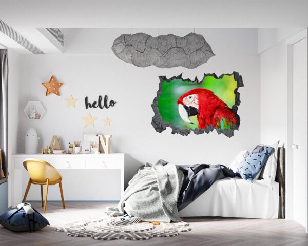 Parrot Wall Sticker - Self Adhesive Wall Sticker, Animal Wall Decal, Bedroom Wall Sticker, Removable Vinyl, Wall Decoration