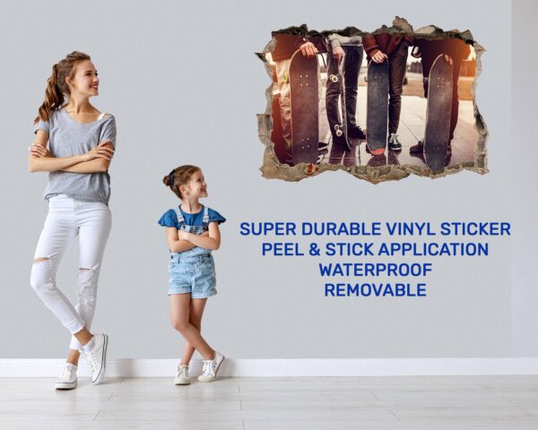 Skateboard Wall Sticker - Peel and Stick Wall Decal, Vinyl Wall Sticker, Skateboard Wall Art, Wall Decor Home, Bedroom Wall Sticker, Removable Wall Sticker, Easy to Apply