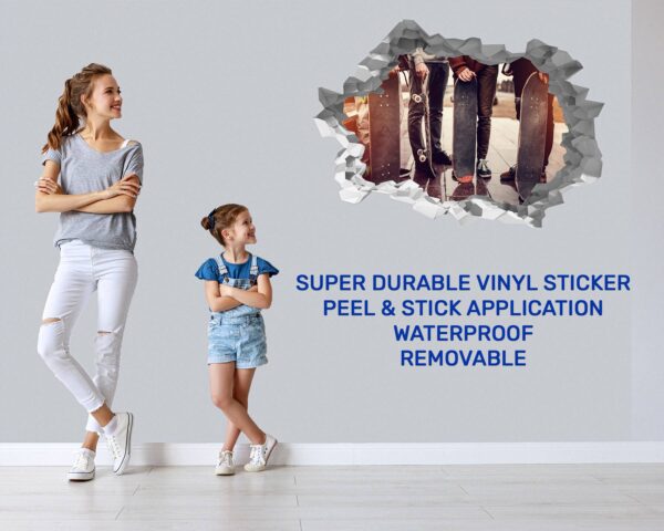 Skateboard Wall Sticker - Peel and Stick Wall Decal, Vinyl Wall Sticker, Skateboard Wall Art, Wall Decor Home, Bedroom Wall Sticker, Removable Wall Sticker, Easy to Apply