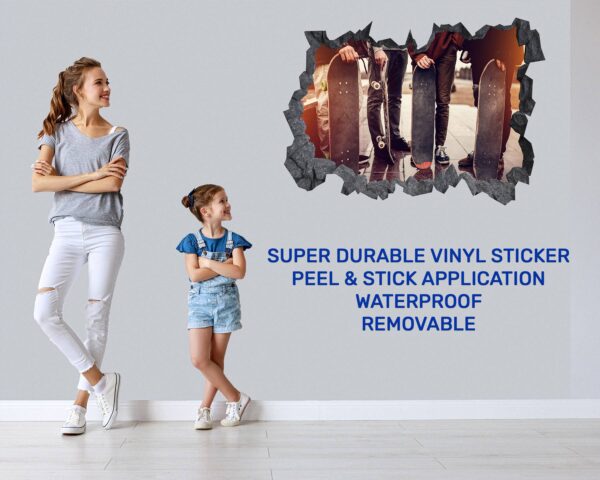 Skateboard Wall Sticker - Peel and Stick Wall Decal, Vinyl Wall Sticker, Skateboard Wall Art, Wall Decor Home, Bedroom Wall Sticker, Removable Wall Sticker, Easy to Apply