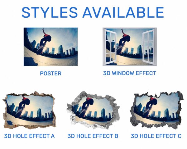 Skateboard Wall Mural - Peel and Stick Wall Decal, Vinyl Wall Sticker, Skateboard Wall Art, Wall Decor Home, Bedroom Wall Sticker, Removable Wall Sticker , Easy to Apply