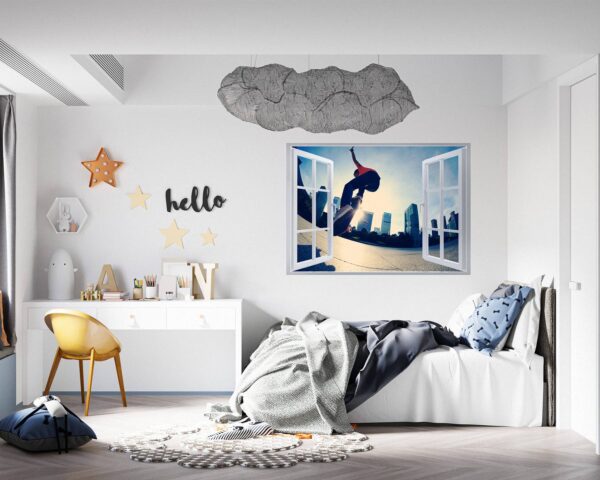 Skateboard Wall Mural - Peel and Stick Wall Decal, Vinyl Wall Sticker, Skateboard Wall Art, Wall Decor Home, Bedroom Wall Sticker, Removable Wall Sticker , Easy to Apply