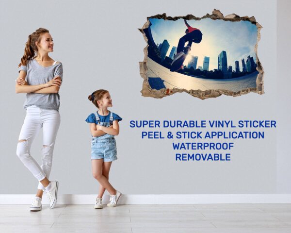 Skateboard Wall Mural - Peel and Stick Wall Decal, Vinyl Wall Sticker, Skateboard Wall Art, Wall Decor Home, Bedroom Wall Sticker, Removable Wall Sticker , Easy to Apply