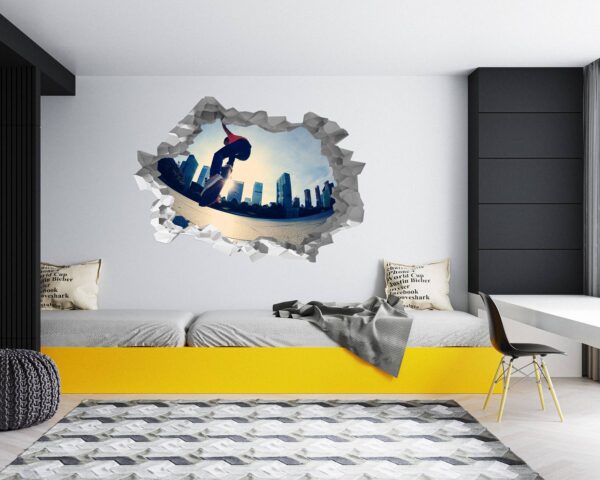 Skateboard Wall Mural - Peel and Stick Wall Decal, Vinyl Wall Sticker, Skateboard Wall Art, Wall Decor Home, Bedroom Wall Sticker, Removable Wall Sticker , Easy to Apply