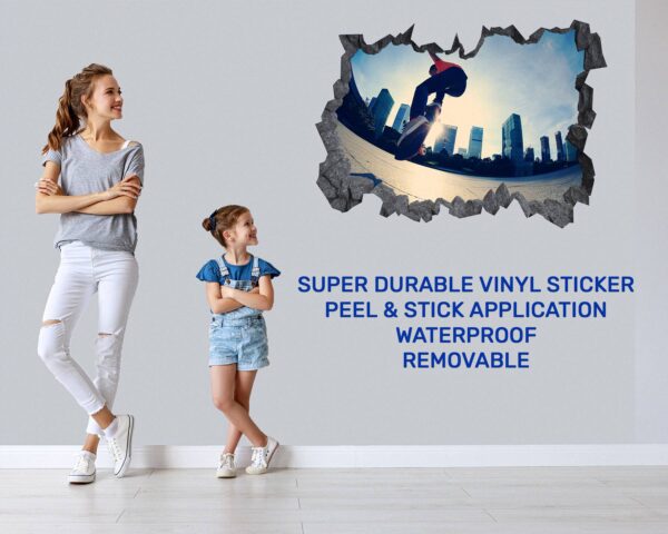 Skateboard Wall Mural - Peel and Stick Wall Decal, Vinyl Wall Sticker, Skateboard Wall Art, Wall Decor Home, Bedroom Wall Sticker, Removable Wall Sticker , Easy to Apply