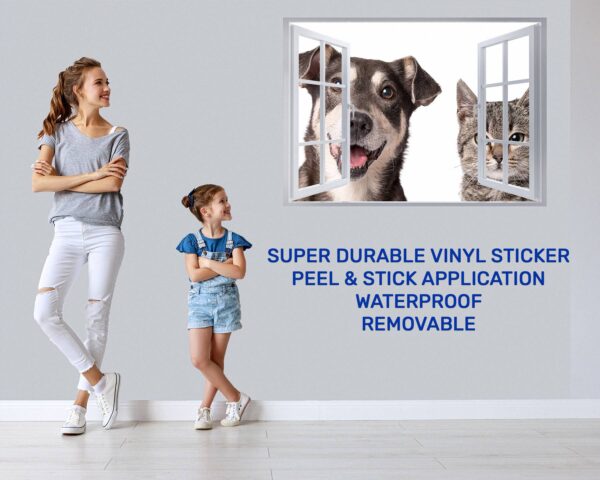 Dog and Cat Wall Art - Self Adhesive Wall Decal, Animal Wall Decal, Bedroom Wall Sticker, Removable Vinyl, Wall Decoration