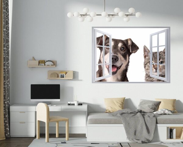 Dog and Cat Wall Art - Self Adhesive Wall Decal, Animal Wall Decal, Bedroom Wall Sticker, Removable Vinyl, Wall Decoration