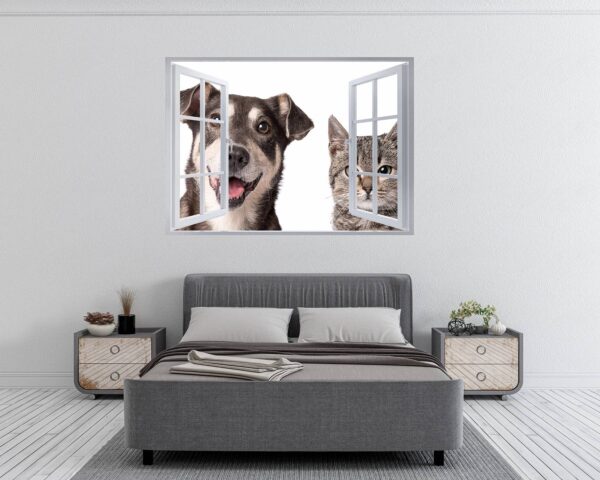 Dog and Cat Wall Art - Self Adhesive Wall Decal, Animal Wall Decal, Bedroom Wall Sticker, Removable Vinyl, Wall Decoration