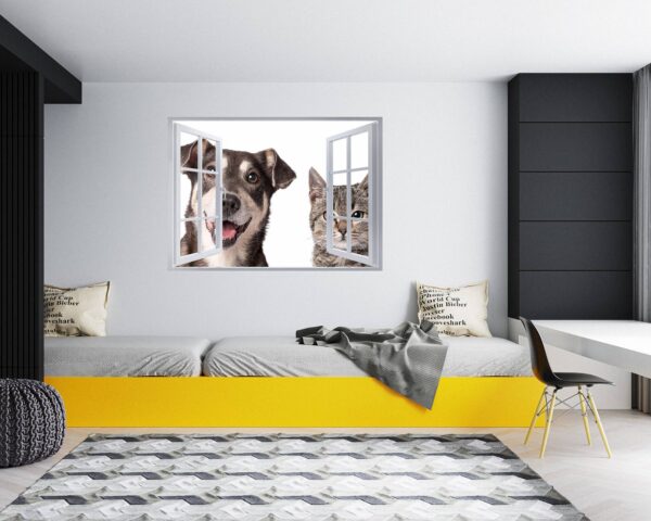 Dog and Cat Wall Art - Self Adhesive Wall Decal, Animal Wall Decal, Bedroom Wall Sticker, Removable Vinyl, Wall Decoration