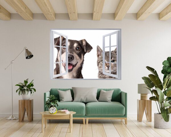 Dog and Cat Wall Art - Self Adhesive Wall Decal, Animal Wall Decal, Bedroom Wall Sticker, Removable Vinyl, Wall Decoration