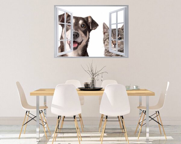 Dog and Cat Wall Art - Self Adhesive Wall Decal, Animal Wall Decal, Bedroom Wall Sticker, Removable Vinyl, Wall Decoration