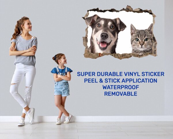 Dog and Cat Wall Art - Self Adhesive Wall Decal, Animal Wall Decal, Bedroom Wall Sticker, Removable Vinyl, Wall Decoration