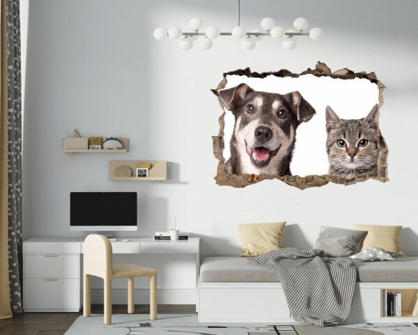 Dog and Cat Wall Art - Self Adhesive Wall Decal, Animal Wall Decal, Bedroom Wall Sticker, Removable Vinyl, Wall Decoration