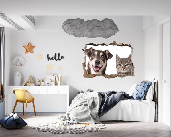 Dog and Cat Wall Art - Self Adhesive Wall Decal, Animal Wall Decal, Bedroom Wall Sticker, Removable Vinyl, Wall Decoration