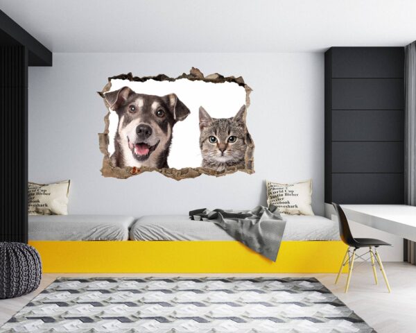 Dog and Cat Wall Art - Self Adhesive Wall Decal, Animal Wall Decal, Bedroom Wall Sticker, Removable Vinyl, Wall Decoration