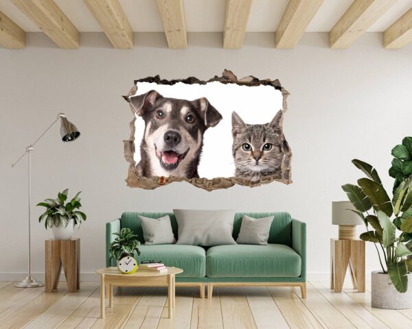 Dog and Cat Wall Art - Self Adhesive Wall Decal, Animal Wall Decal, Bedroom Wall Sticker, Removable Vinyl, Wall Decoration