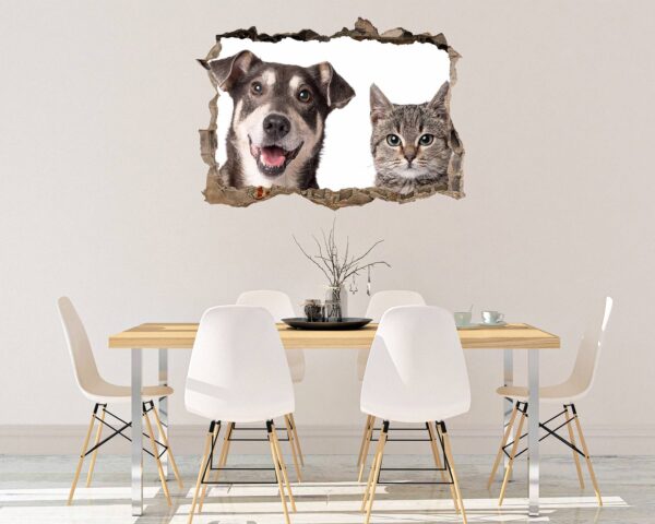 Dog and Cat Wall Art - Self Adhesive Wall Decal, Animal Wall Decal, Bedroom Wall Sticker, Removable Vinyl, Wall Decoration