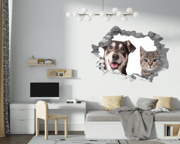 Dog and Cat Wall Art - Self Adhesive Wall Decal, Animal Wall Decal, Bedroom Wall Sticker, Removable Vinyl, Wall Decoration