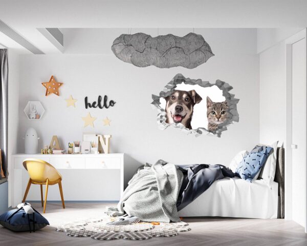 Dog and Cat Wall Art - Self Adhesive Wall Decal, Animal Wall Decal, Bedroom Wall Sticker, Removable Vinyl, Wall Decoration