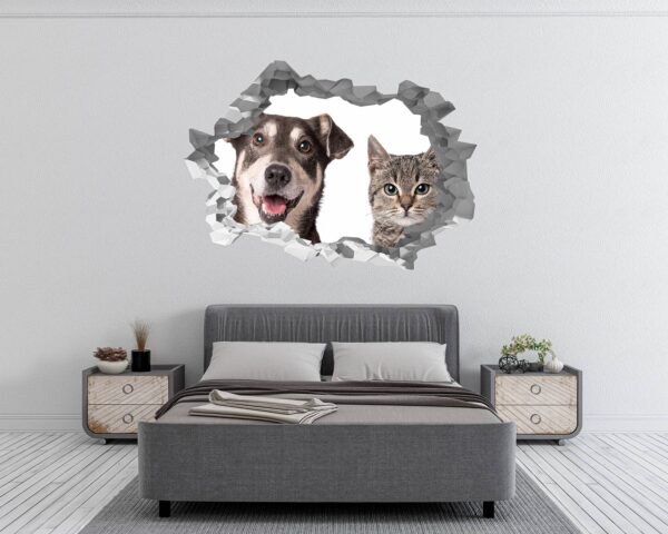 Dog and Cat Wall Art - Self Adhesive Wall Decal, Animal Wall Decal, Bedroom Wall Sticker, Removable Vinyl, Wall Decoration