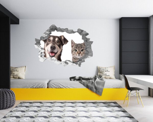 Dog and Cat Wall Art - Self Adhesive Wall Decal, Animal Wall Decal, Bedroom Wall Sticker, Removable Vinyl, Wall Decoration