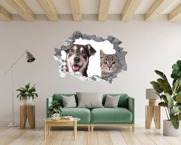 Dog and Cat Wall Art - Self Adhesive Wall Decal, Animal Wall Decal, Bedroom Wall Sticker, Removable Vinyl, Wall Decoration