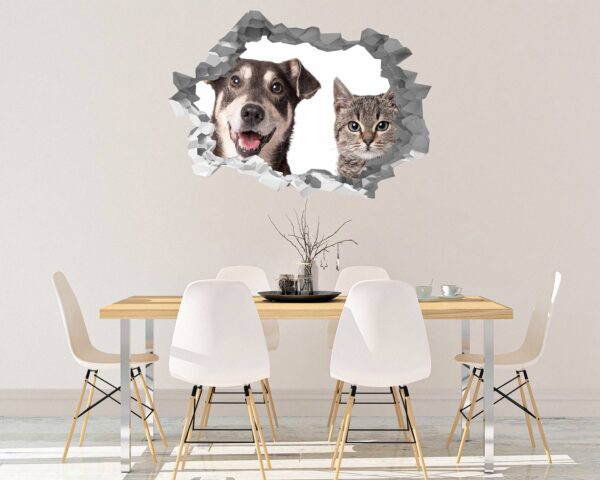 Dog and Cat Wall Art - Self Adhesive Wall Decal, Animal Wall Decal, Bedroom Wall Sticker, Removable Vinyl, Wall Decoration