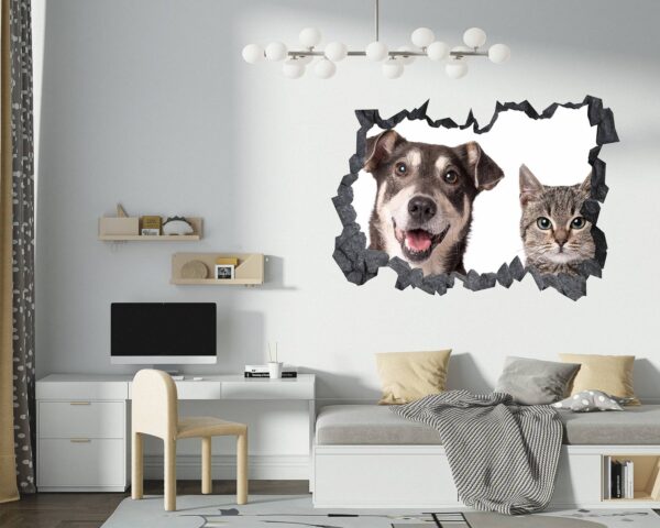 Dog and Cat Wall Art - Self Adhesive Wall Decal, Animal Wall Decal, Bedroom Wall Sticker, Removable Vinyl, Wall Decoration