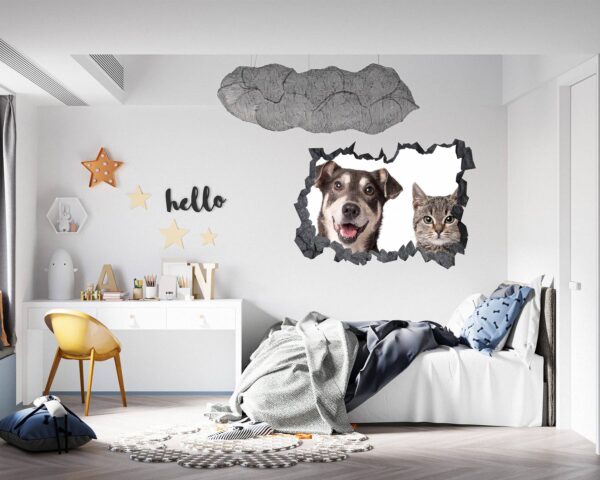 Dog and Cat Wall Art - Self Adhesive Wall Decal, Animal Wall Decal, Bedroom Wall Sticker, Removable Vinyl, Wall Decoration