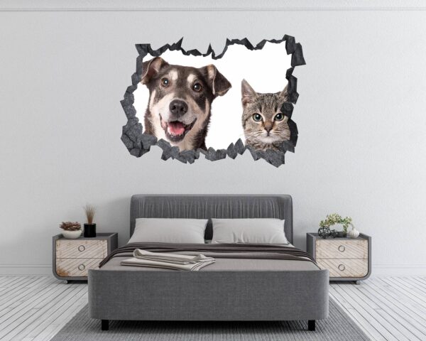 Dog and Cat Wall Art - Self Adhesive Wall Decal, Animal Wall Decal, Bedroom Wall Sticker, Removable Vinyl, Wall Decoration