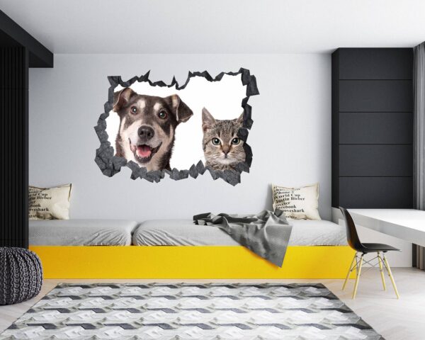 Dog and Cat Wall Art - Self Adhesive Wall Decal, Animal Wall Decal, Bedroom Wall Sticker, Removable Vinyl, Wall Decoration