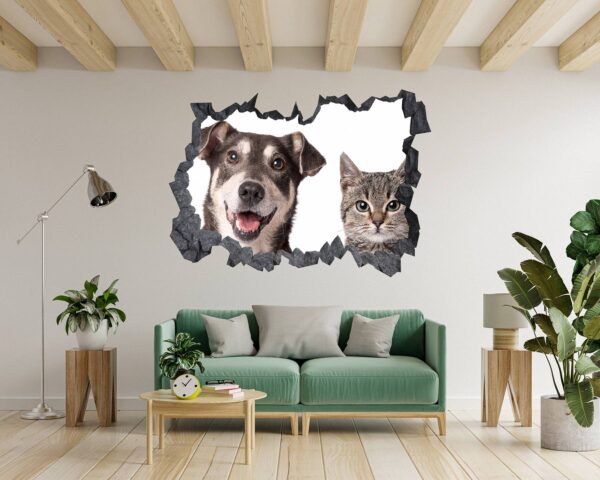 Dog and Cat Wall Art - Self Adhesive Wall Decal, Animal Wall Decal, Bedroom Wall Sticker, Removable Vinyl, Wall Decoration