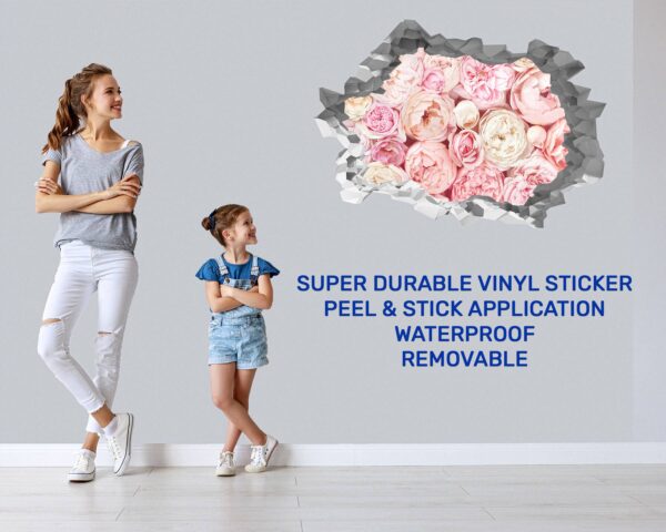 Peonies Wall Sticker - Flower Wall Decal, Self Adhesive, Removable Vinyl, Easy to Install, Wall Decoration, Flower Wall Mural