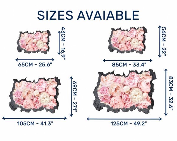 Peonies Wall Sticker - Flower Wall Decal, Self Adhesive, Removable Vinyl, Easy to Install, Wall Decoration, Flower Wall Mural