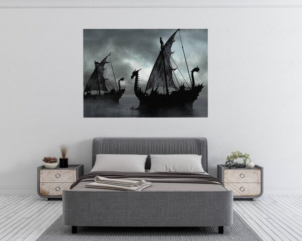 Viking Ship Wall Art - Self Adhesive Wall Sticker, Bedroom Wall Art, Vinyl Sticker, Vintage Wall Sticker, Digital Print