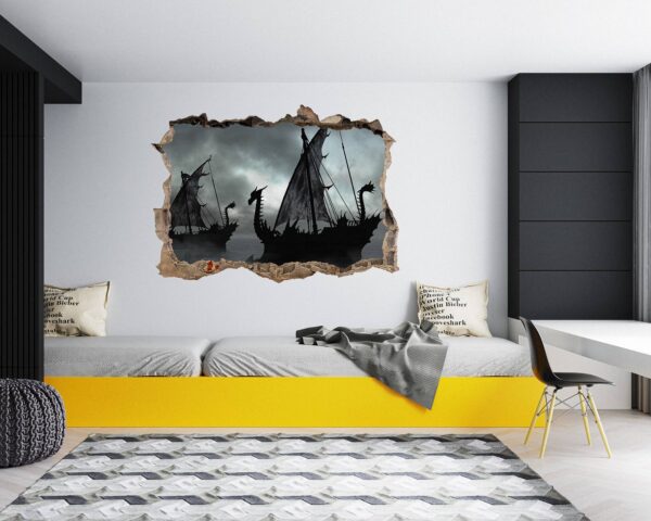 Viking Ship Wall Art - Self Adhesive Wall Sticker, Bedroom Wall Art, Vinyl Sticker, Vintage Wall Sticker, Digital Print