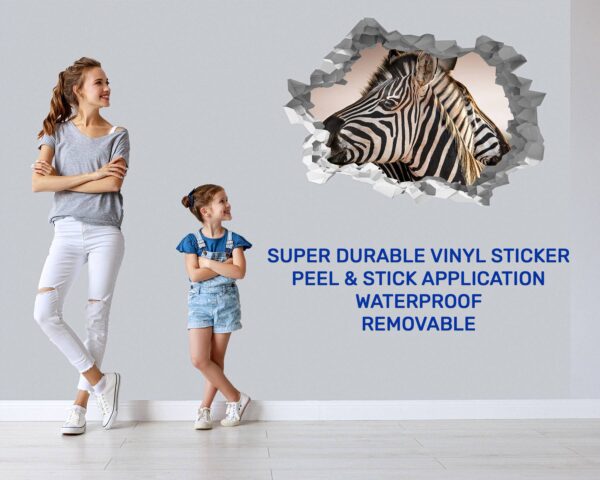 Zebra Wall Decal - Self Adhesive Wall Decal, Animal Wall Decal, Bedroom Wall Sticker, Removable Vinyl, Wall Decoration