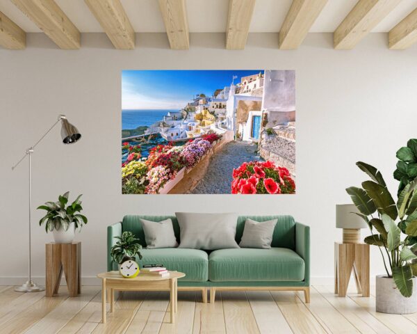 Santorini Wall Sticker - Self Adhesive Wall Sticker, City Landscape Art, Wall Decoration, Removable Vinyl, Easy To Install