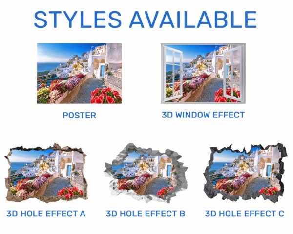 Santorini Wall Sticker - Self Adhesive Wall Sticker, City Landscape Art, Wall Decoration, Removable Vinyl, Easy To Install