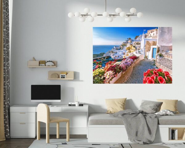 Santorini Wall Sticker - Self Adhesive Wall Sticker, City Landscape Art, Wall Decoration, Removable Vinyl, Easy To Install