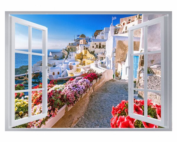 Santorini Wall Sticker - Self Adhesive Wall Sticker, City Landscape Art, Wall Decoration, Removable Vinyl, Easy To Install