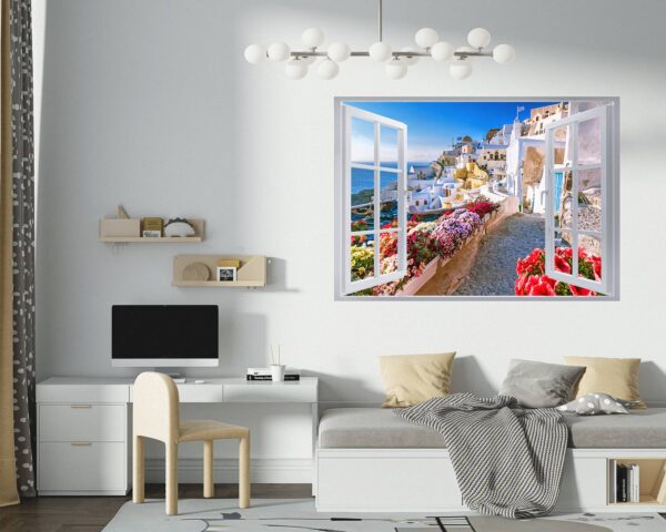 Santorini Wall Sticker - Self Adhesive Wall Sticker, City Landscape Art, Wall Decoration, Removable Vinyl, Easy To Install