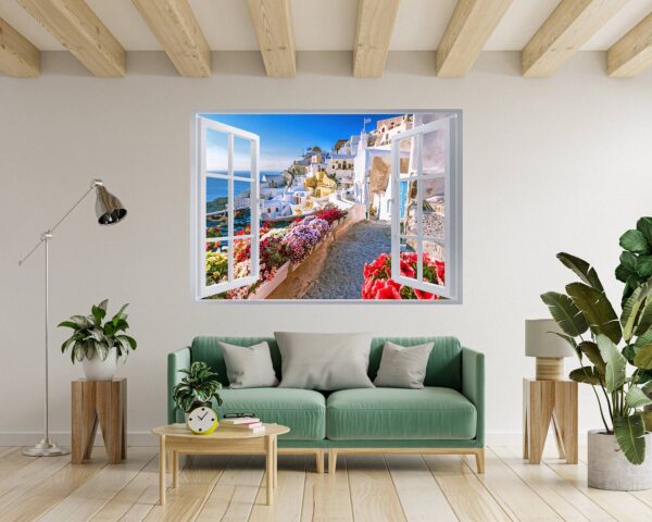 Santorini Wall Sticker - Self Adhesive Wall Sticker, City Landscape Art, Wall Decoration, Removable Vinyl, Easy To Install