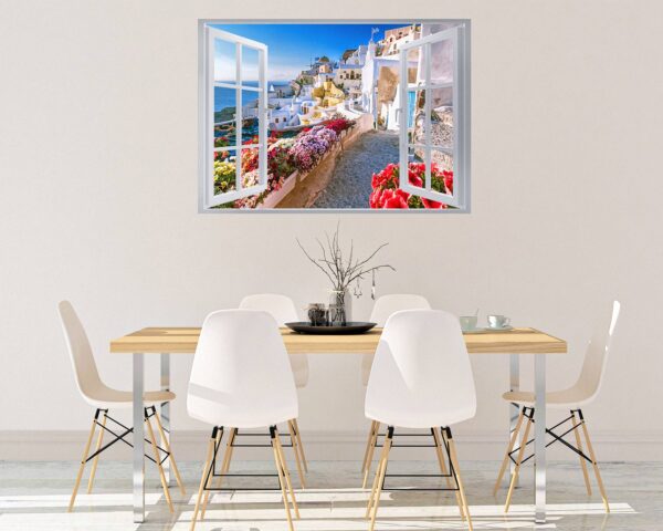 Santorini Wall Sticker - Self Adhesive Wall Sticker, City Landscape Art, Wall Decoration, Removable Vinyl, Easy To Install