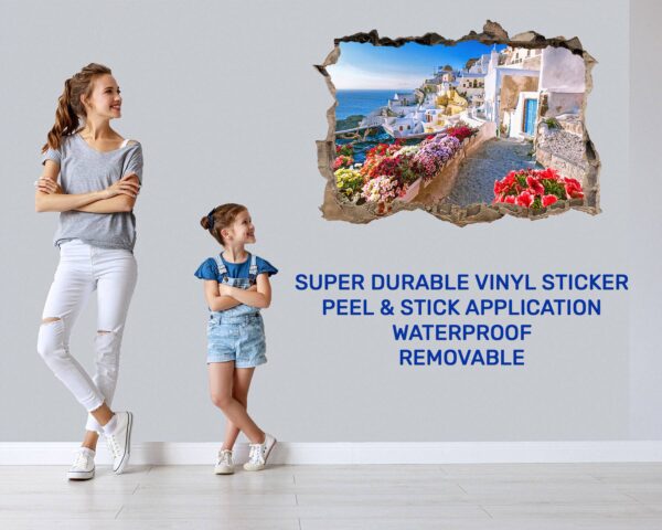 Santorini Wall Sticker - Self Adhesive Wall Sticker, City Landscape Art, Wall Decoration, Removable Vinyl, Easy To Install