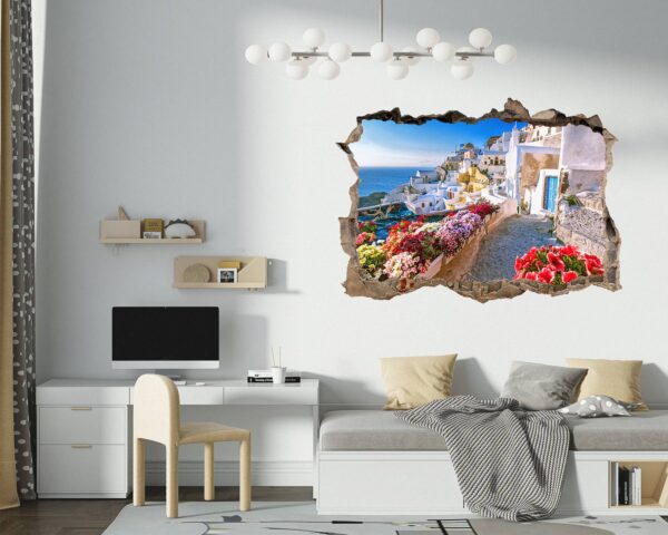 Santorini Wall Sticker - Self Adhesive Wall Sticker, City Landscape Art, Wall Decoration, Removable Vinyl, Easy To Install