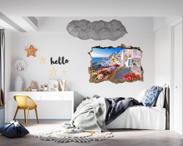 Santorini Wall Sticker - Self Adhesive Wall Sticker, City Landscape Art, Wall Decoration, Removable Vinyl, Easy To Install