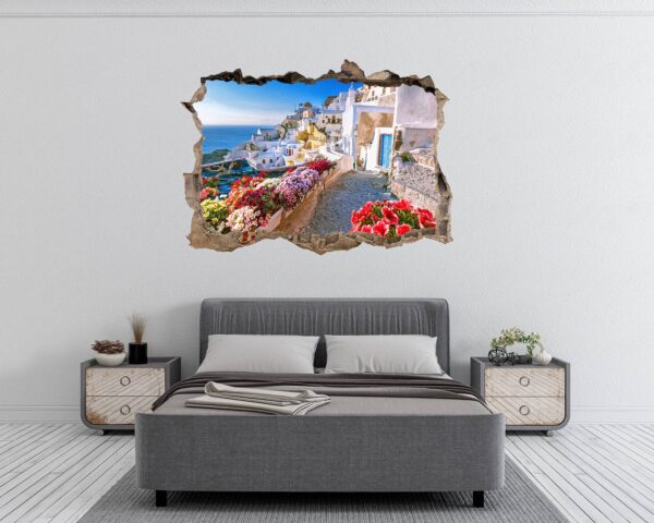 Santorini Wall Sticker - Self Adhesive Wall Sticker, City Landscape Art, Wall Decoration, Removable Vinyl, Easy To Install